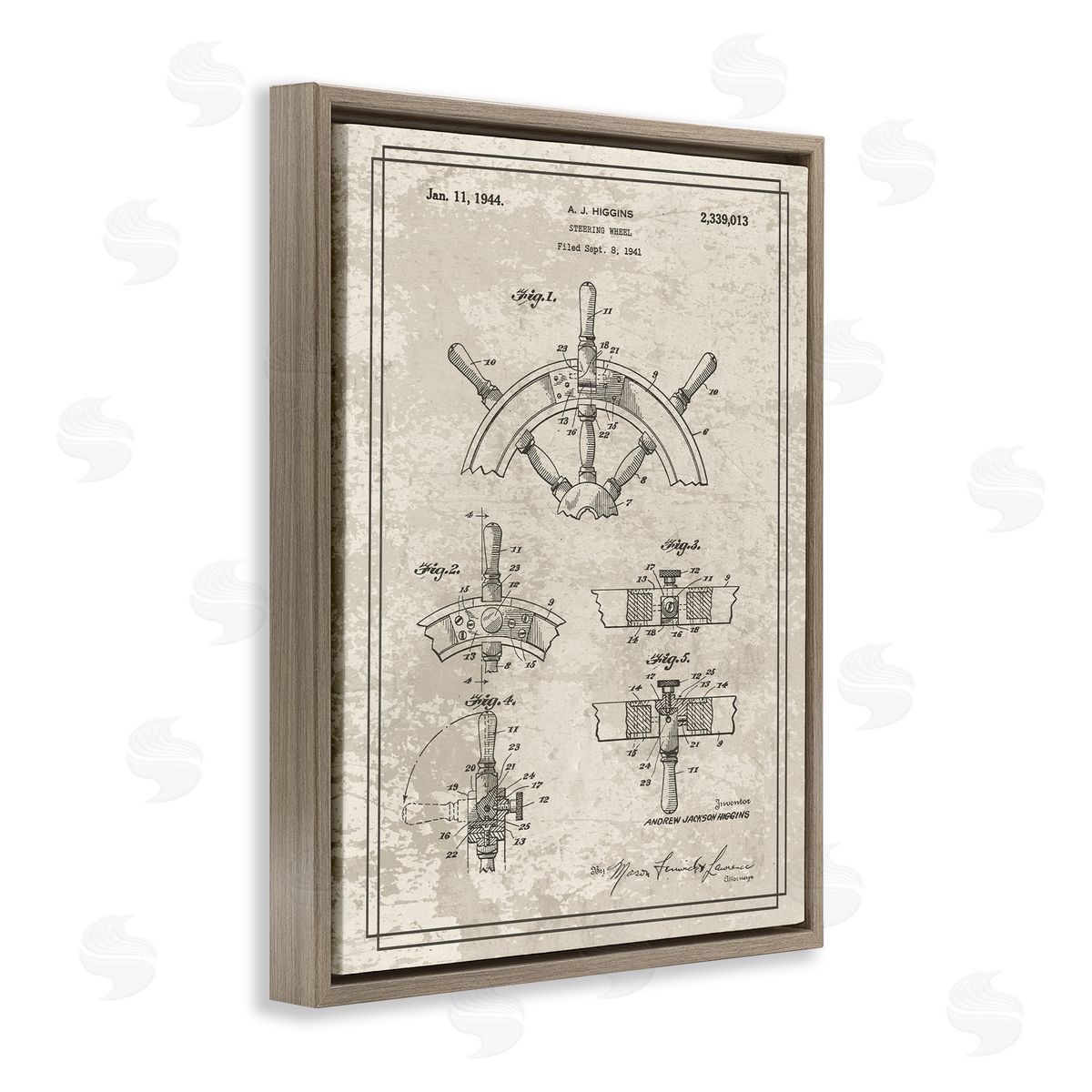 Stupell Studio Vintage Ship Steering Wheel Diagram Interior View