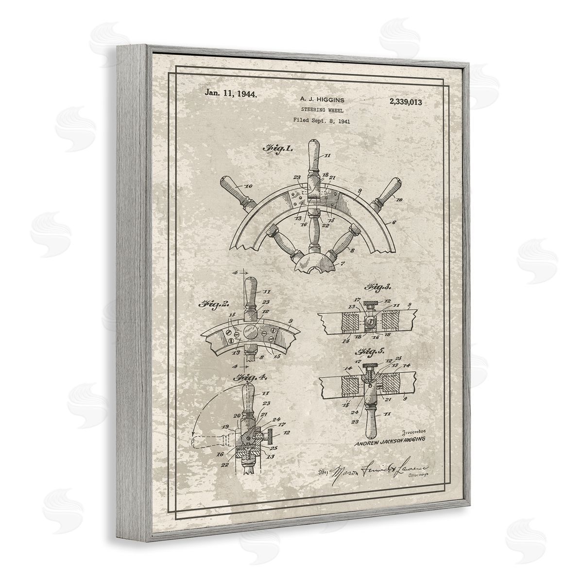 Stupell Studio Vintage Ship Steering Wheel Diagram Interior View