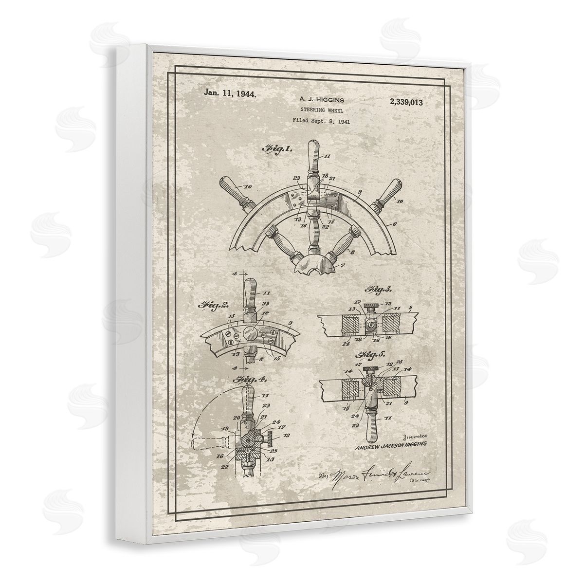 Stupell Studio Vintage Ship Steering Wheel Diagram Interior View