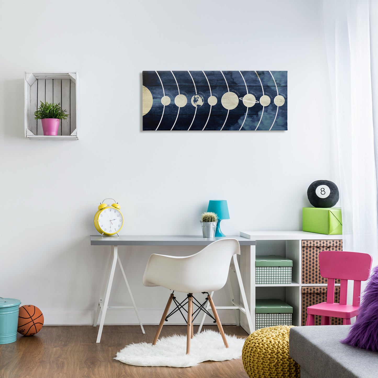 Rustic Diagram of Solar System Canvas Wall Art in Room, Home Decor by Stupell Studio