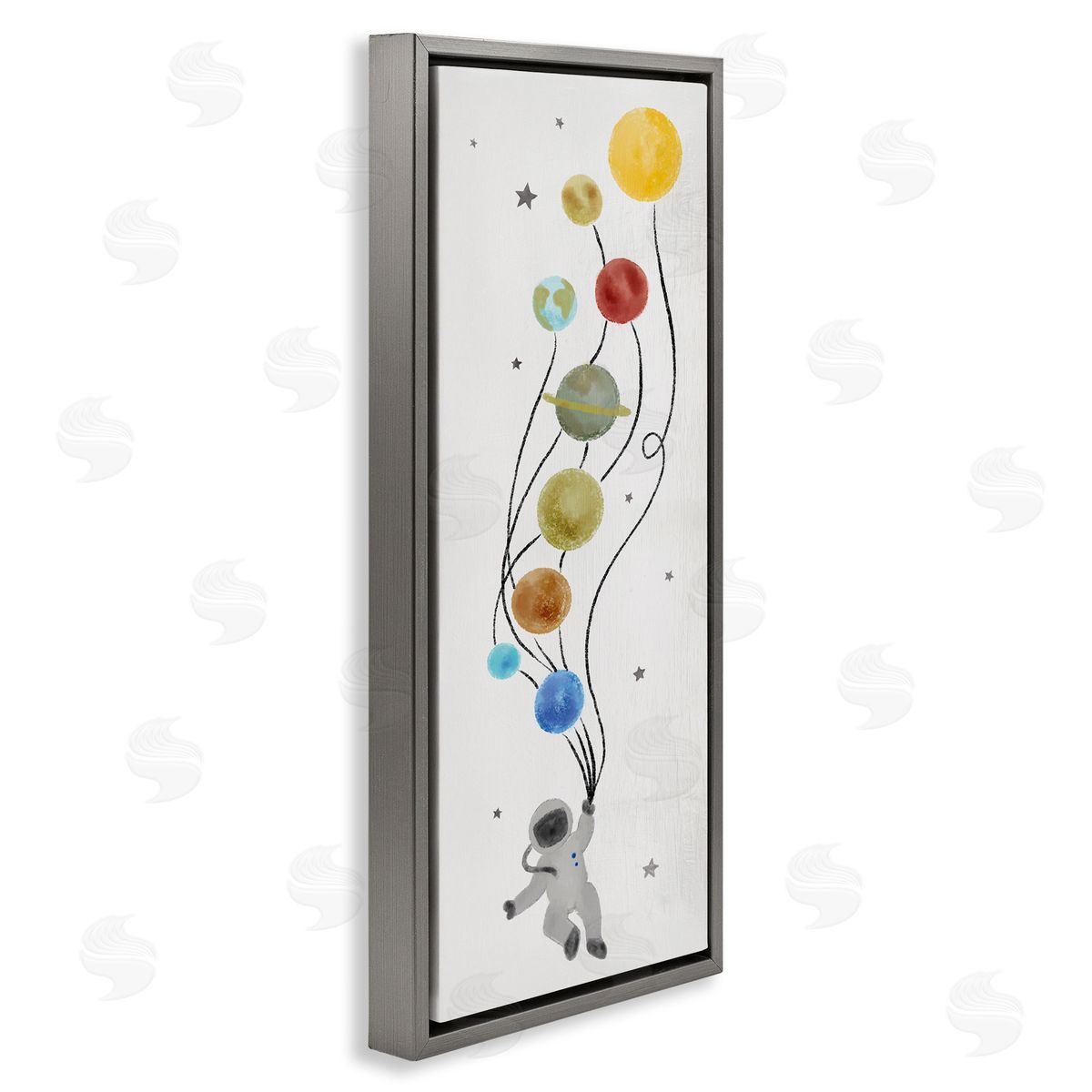 Whimsical Astronaut Floating Balloon Grey Floating Frame Canvas Wall Art, Home Decor by Stupell Studio