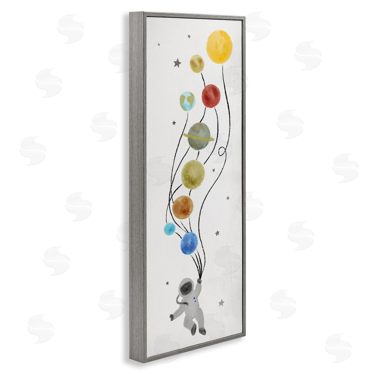Whimsical Astronaut Floating Balloon Grey Frame Print Wall Art, Home Decor by Stupell Studio