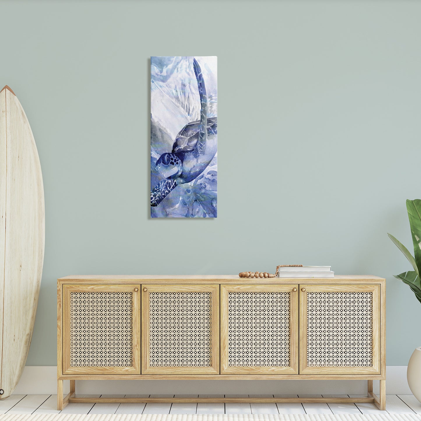 Sea Turtle Swimming In Ocean Canvas Wall Art in Room, Home Decor by Stellar Design Studio