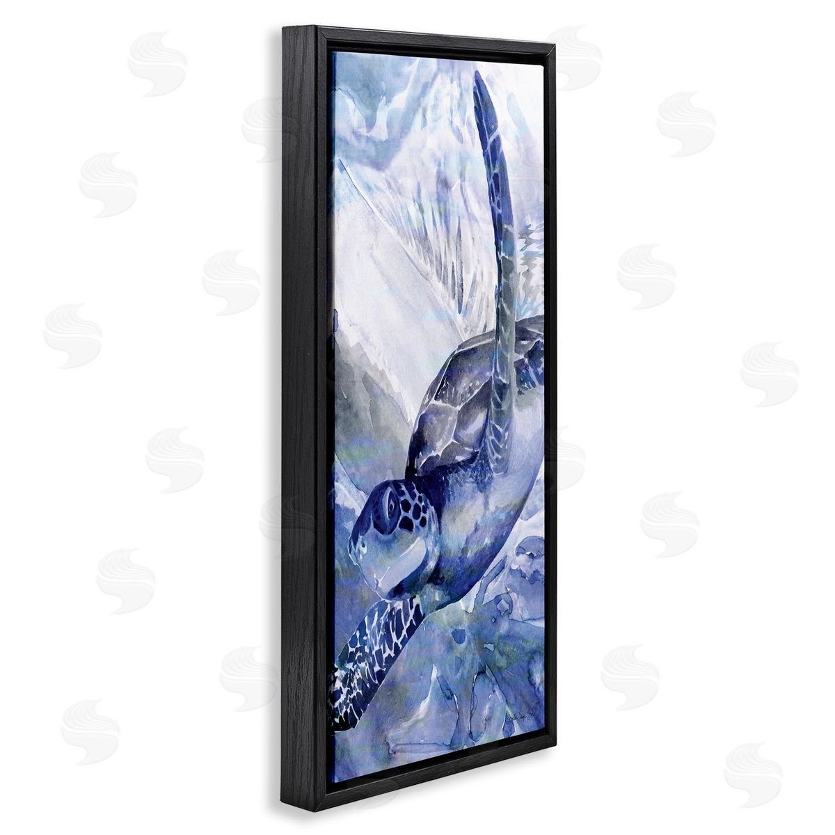 Sea Turtle Swimming In Ocean Black Floating Frame Canvas Wall Art, Home Decor by Stellar Design Studio