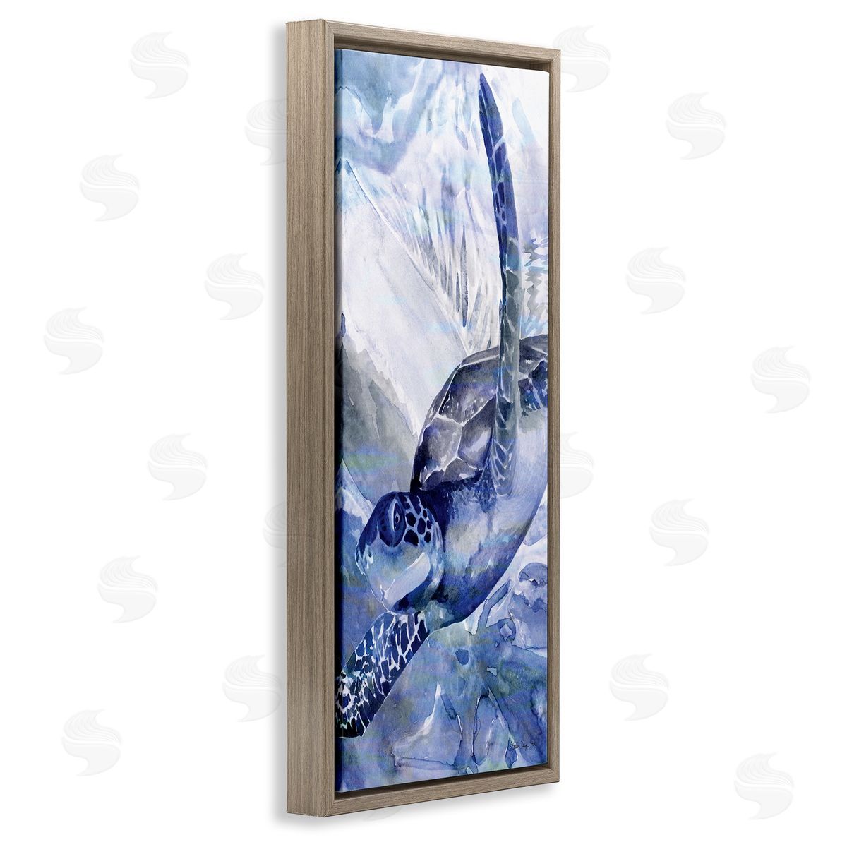 Sea Turtle Swimming In Ocean Brown Floating Frame Canvas Wall Art, Home Decor by Stellar Design Studio