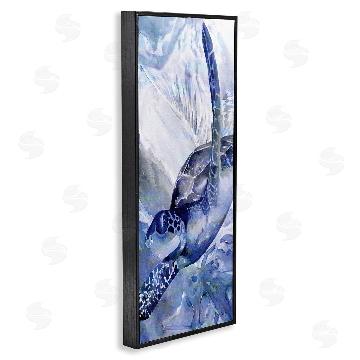 Sea Turtle Swimming In Ocean Black Frame Print Wall Art, Home Decor by Stellar Design Studio