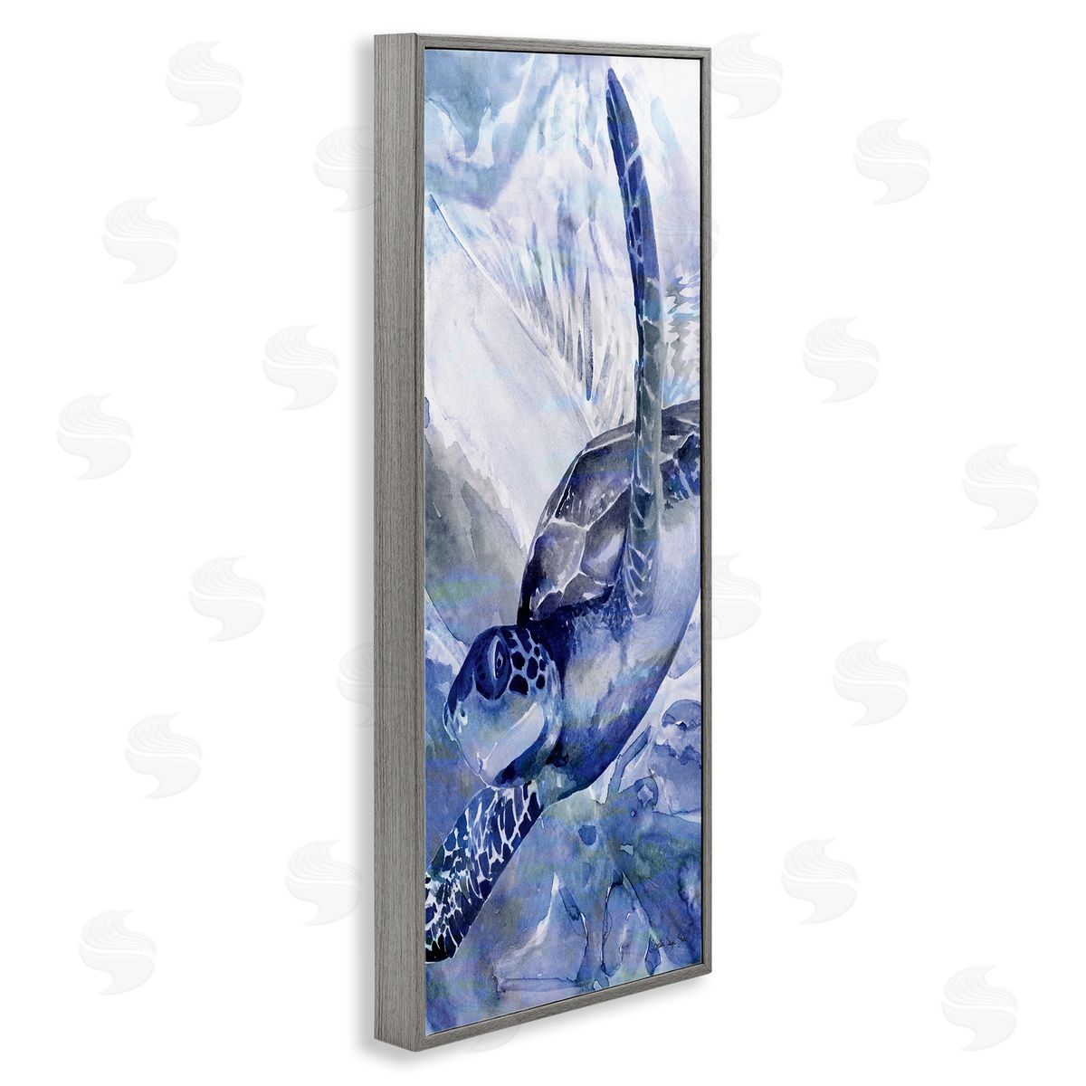Sea Turtle Swimming In Ocean Grey Frame Print Wall Art, Home Decor by Stellar Design Studio