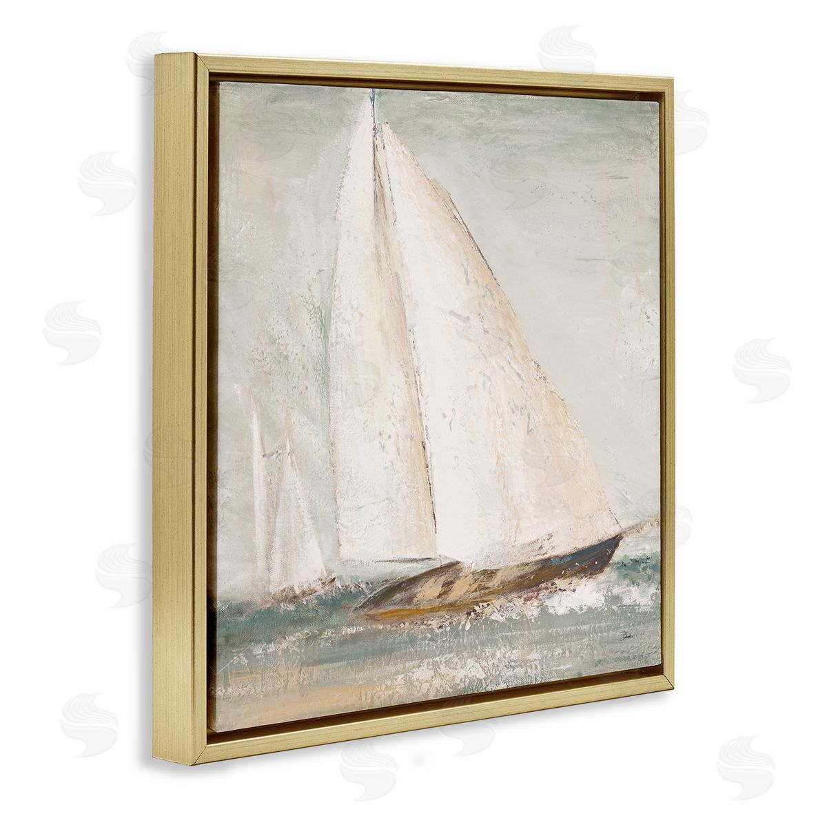 Patricia Pinto Soft Distressed Sailboat Traditional Nautical Landscape Gold Floating Frame Canvas Wall Art Print