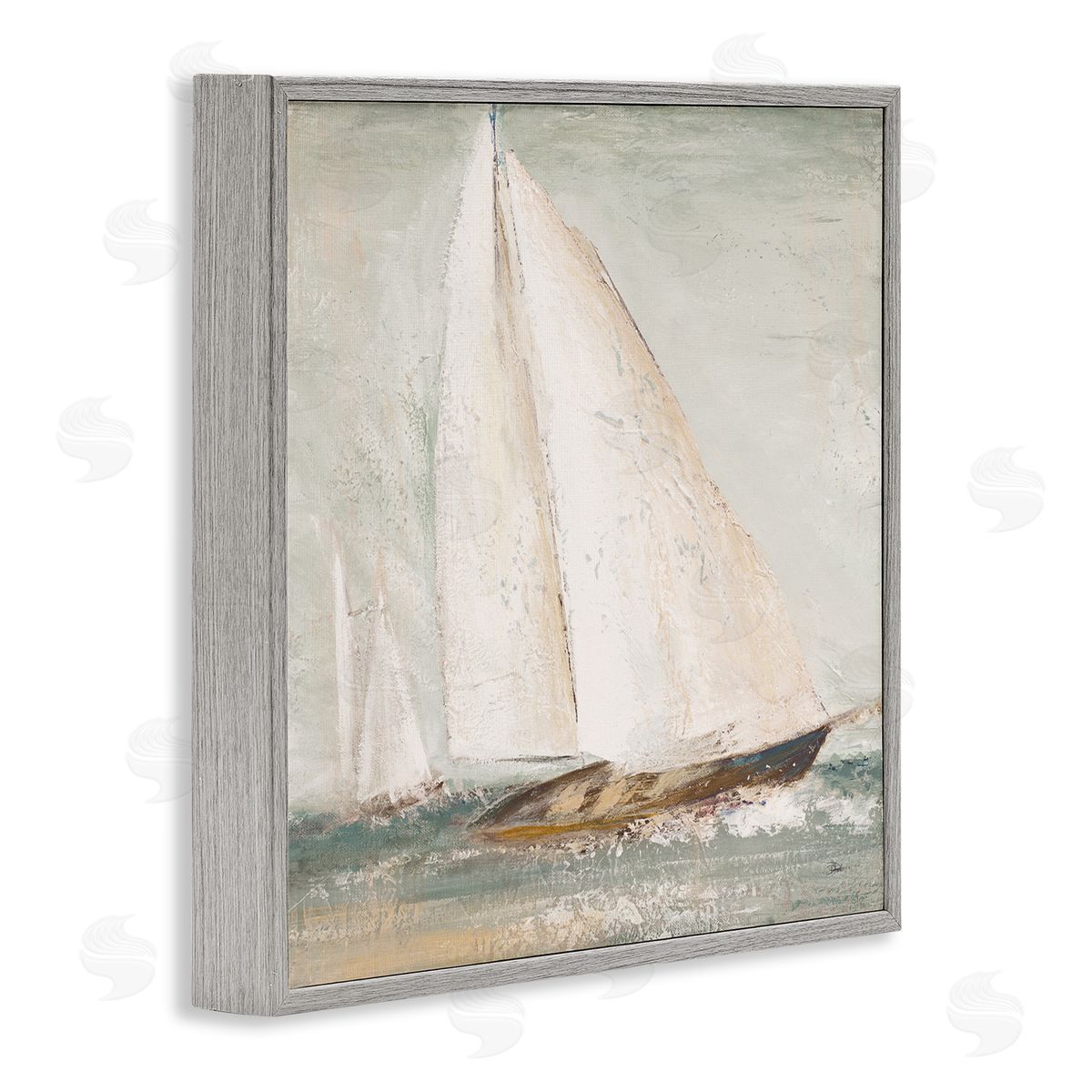 Patricia Pinto Soft Distressed Sailboat Traditional Nautical Landscape Gray Framed Glicee Wall Art Print