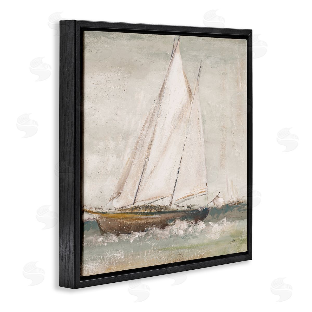 Traditional Sailboat at Sea Black Floating Frame Canvas Wall Art, Home Decor by Patricia Pinto