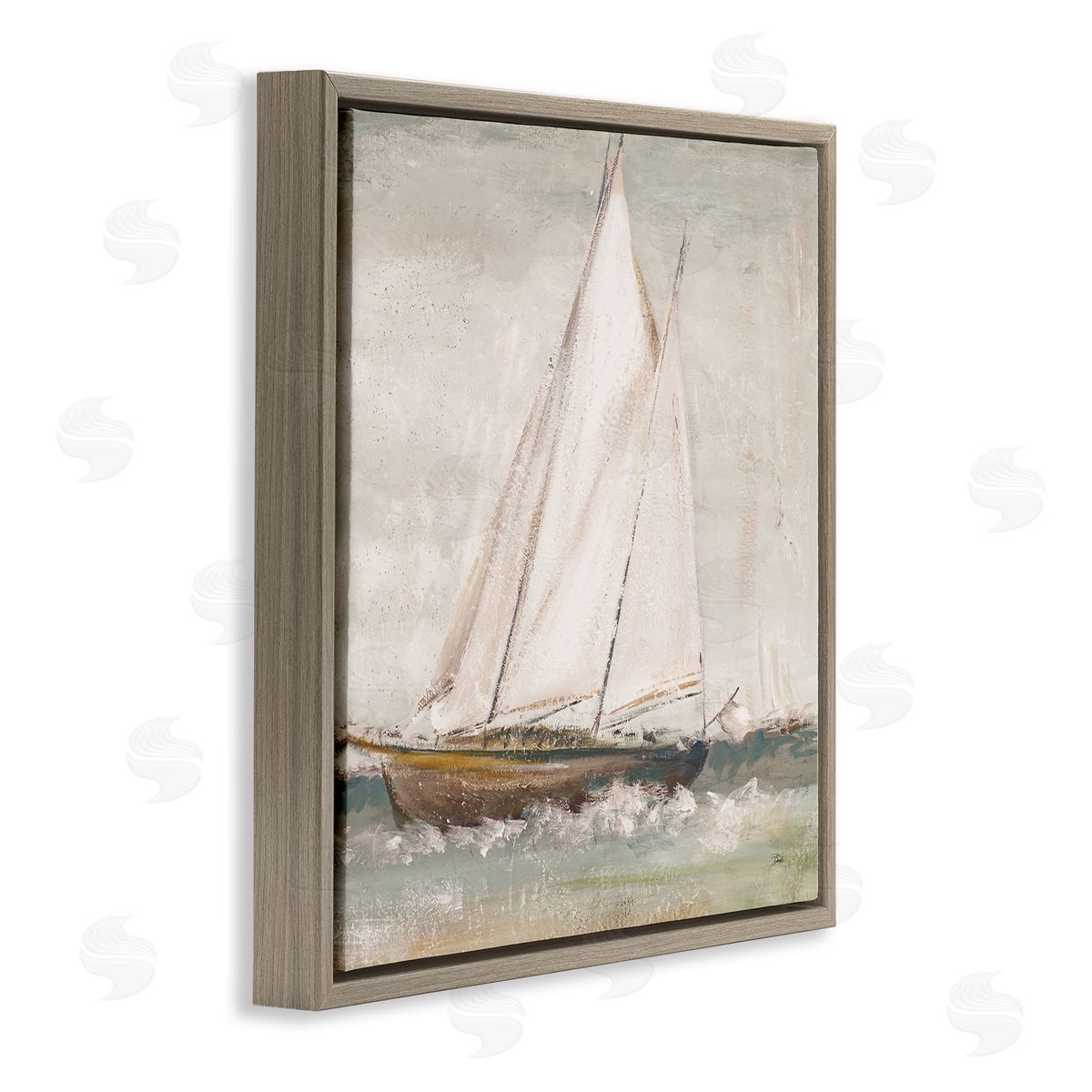 Traditional Sailboat at Sea Brown Floating Frame Canvas Wall Art, Home Decor by Patricia Pinto