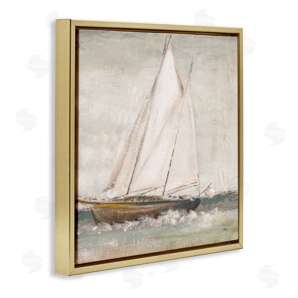 Traditional Sailboat at Sea Gold Floating Frame Canvas Wall Art, Home Decor by Patricia Pinto