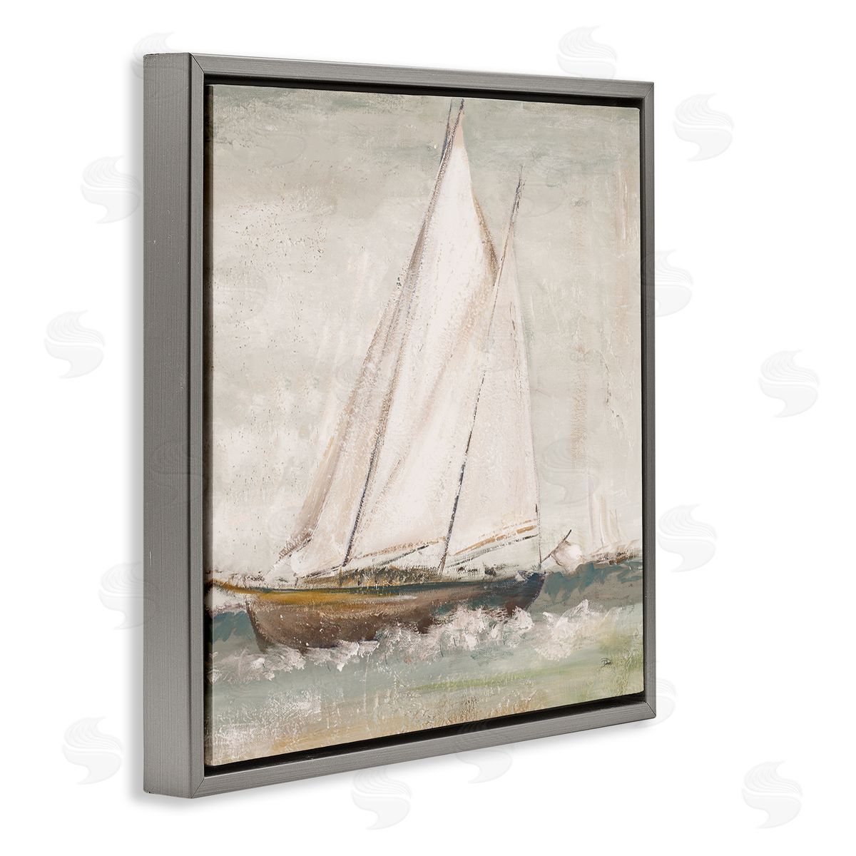 Traditional Sailboat at Sea Grey Floating Frame Canvas Wall Art, Home Decor by Patricia Pinto