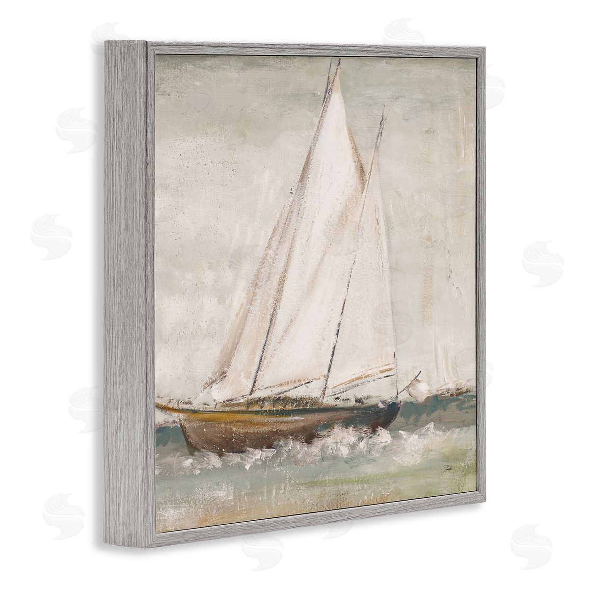 Traditional Sailboat at Sea Grey Frame Print Wall Art, Home Decor by Patricia Pinto