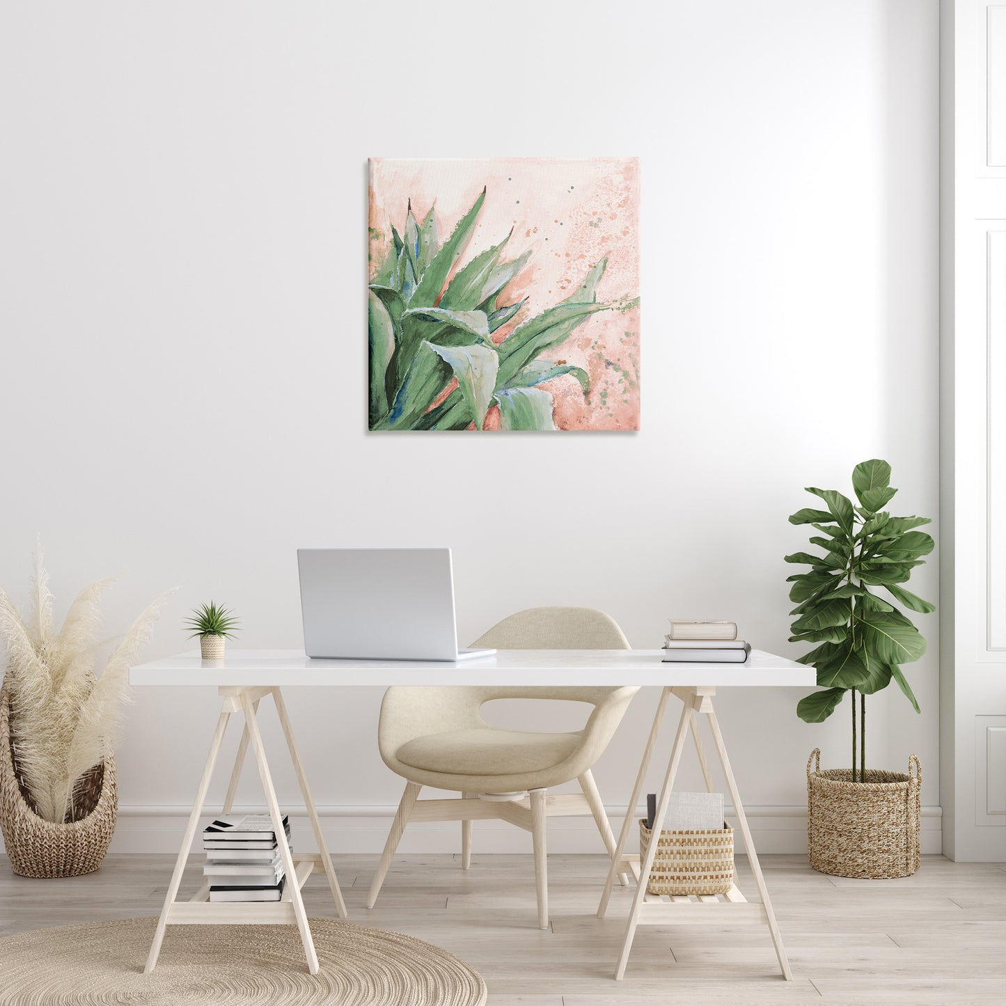 Green Succulent Plant Leaves Canvas Wall Art in Room, Home Decor by Patricia Pinto