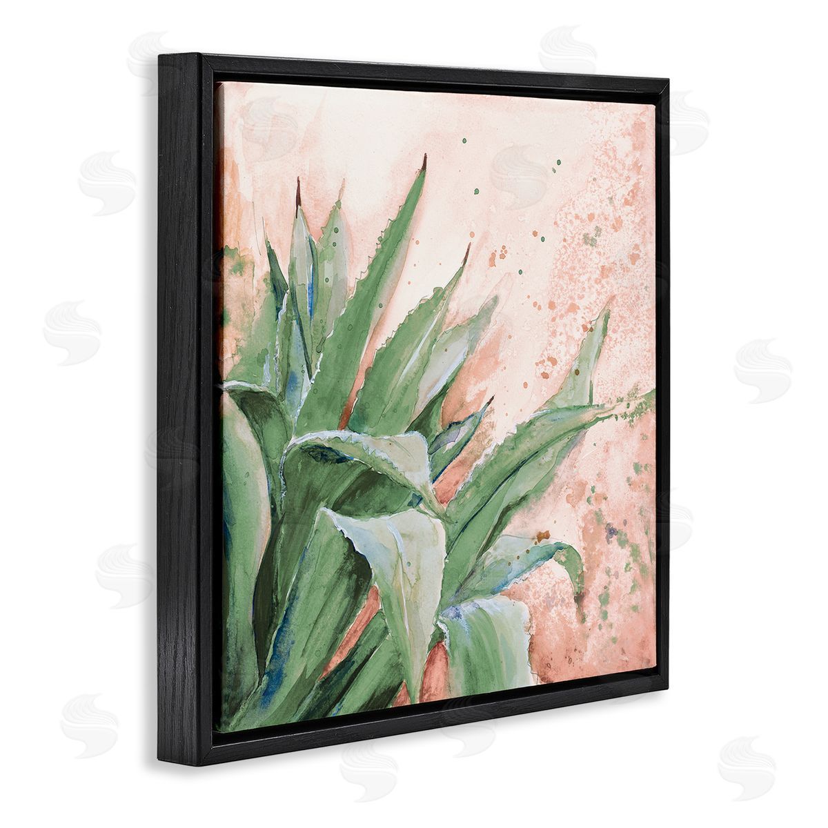 Green Succulent Plant Leaves Black Floating Frame Canvas Wall Art, Home Decor by Patricia Pinto
