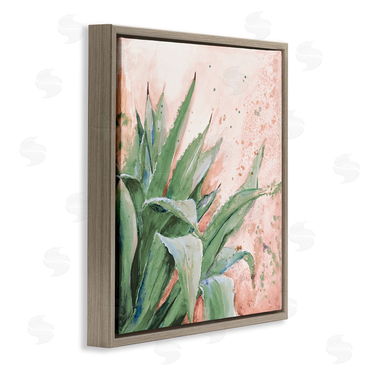 Green Succulent Plant Leaves Brown Floating Frame Canvas Wall Art, Home Decor by Patricia Pinto