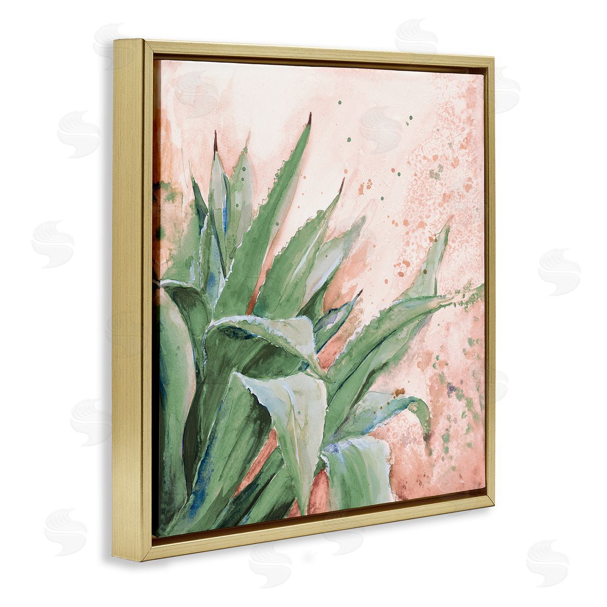 Green Succulent Plant Leaves Gold Floating Frame Canvas Wall Art, Home Decor by Patricia Pinto