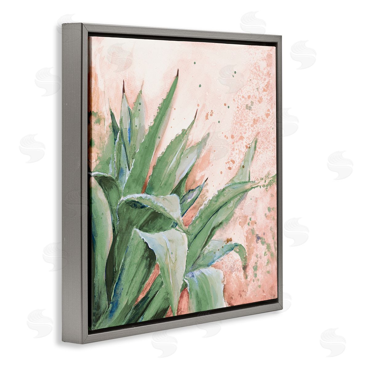 Green Succulent Plant Leaves Grey Floating Frame Canvas Wall Art, Home Decor by Patricia Pinto