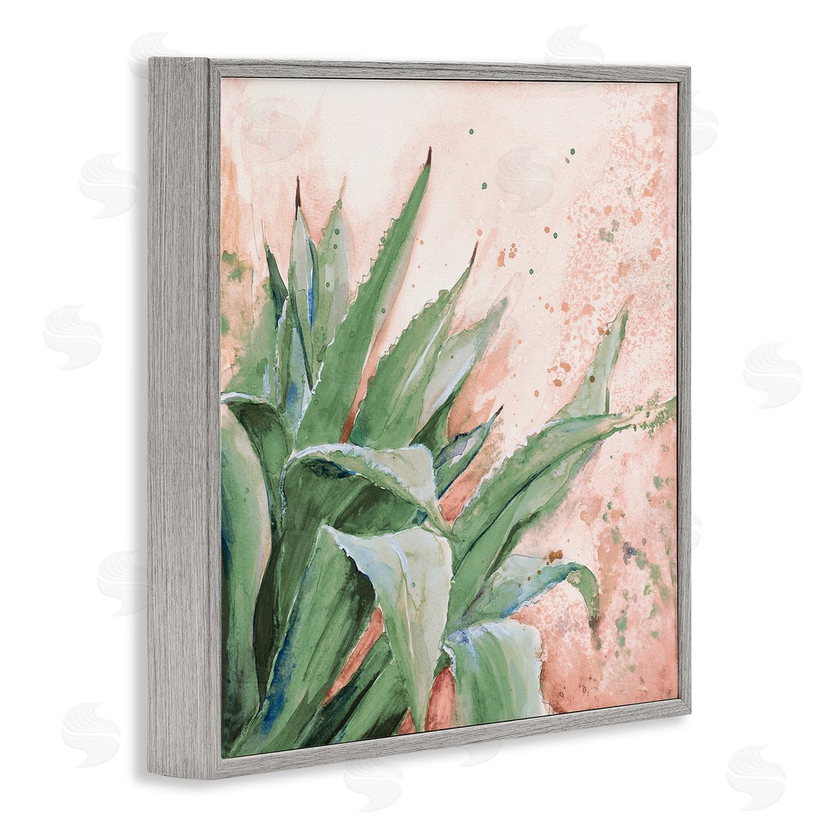 Green Succulent Plant Leaves Grey Frame Print Wall Art, Home Decor by Patricia Pinto