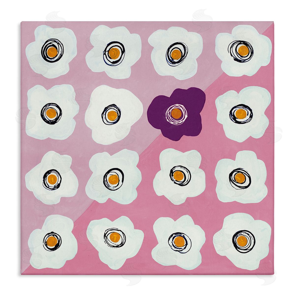 Ruth Fromstein White Flower Collage Purple Pop over Triangles Stretched Canvas Wall Art Print