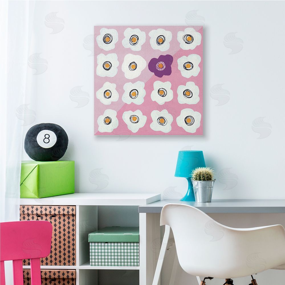 Ruth Fromstein White Flower Collage Purple Pop over Triangles Canvas Wall Art in Room