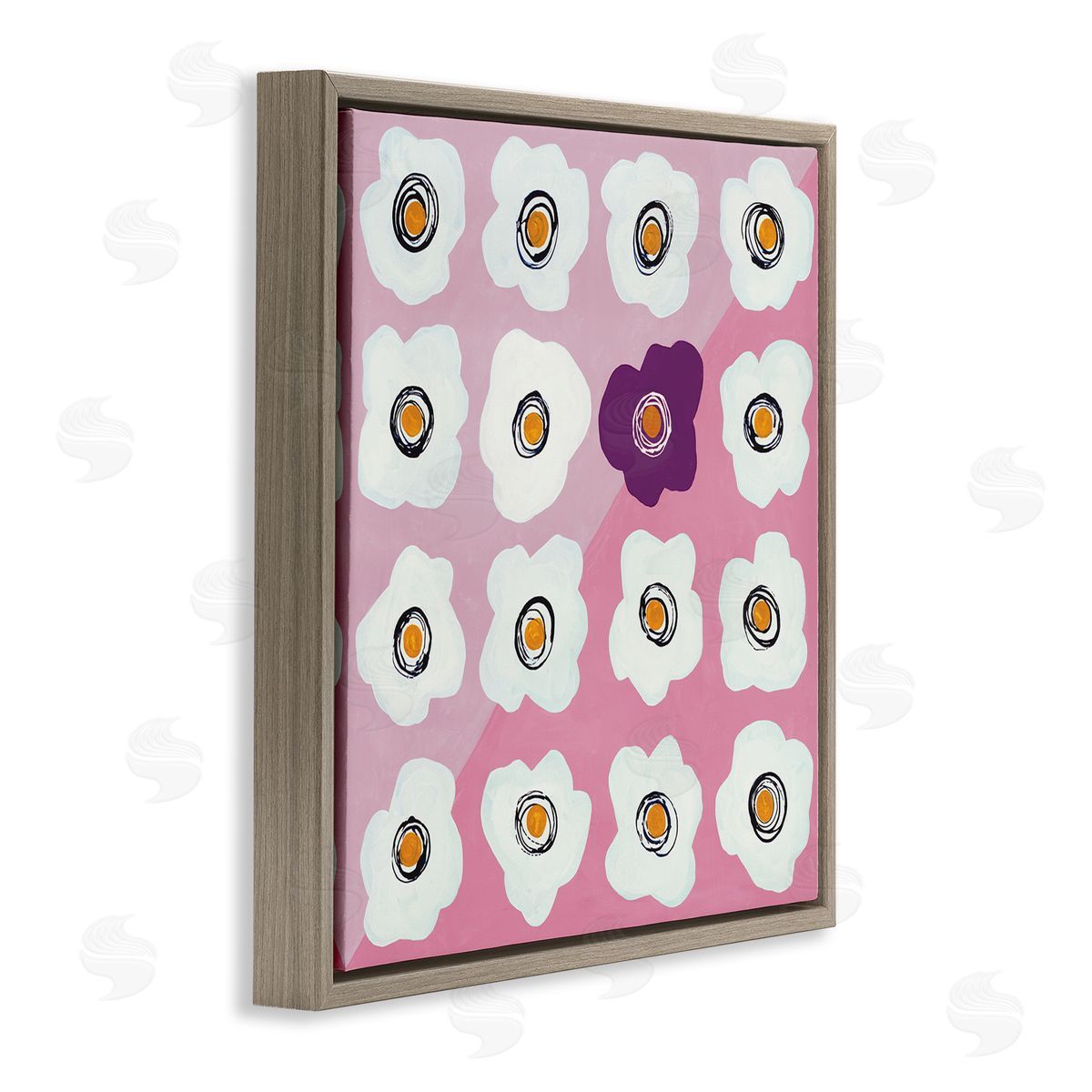 Ruth Fromstein White Flower Collage Purple Pop over Triangles Brown Floating Frame Canvas Wall Art Print