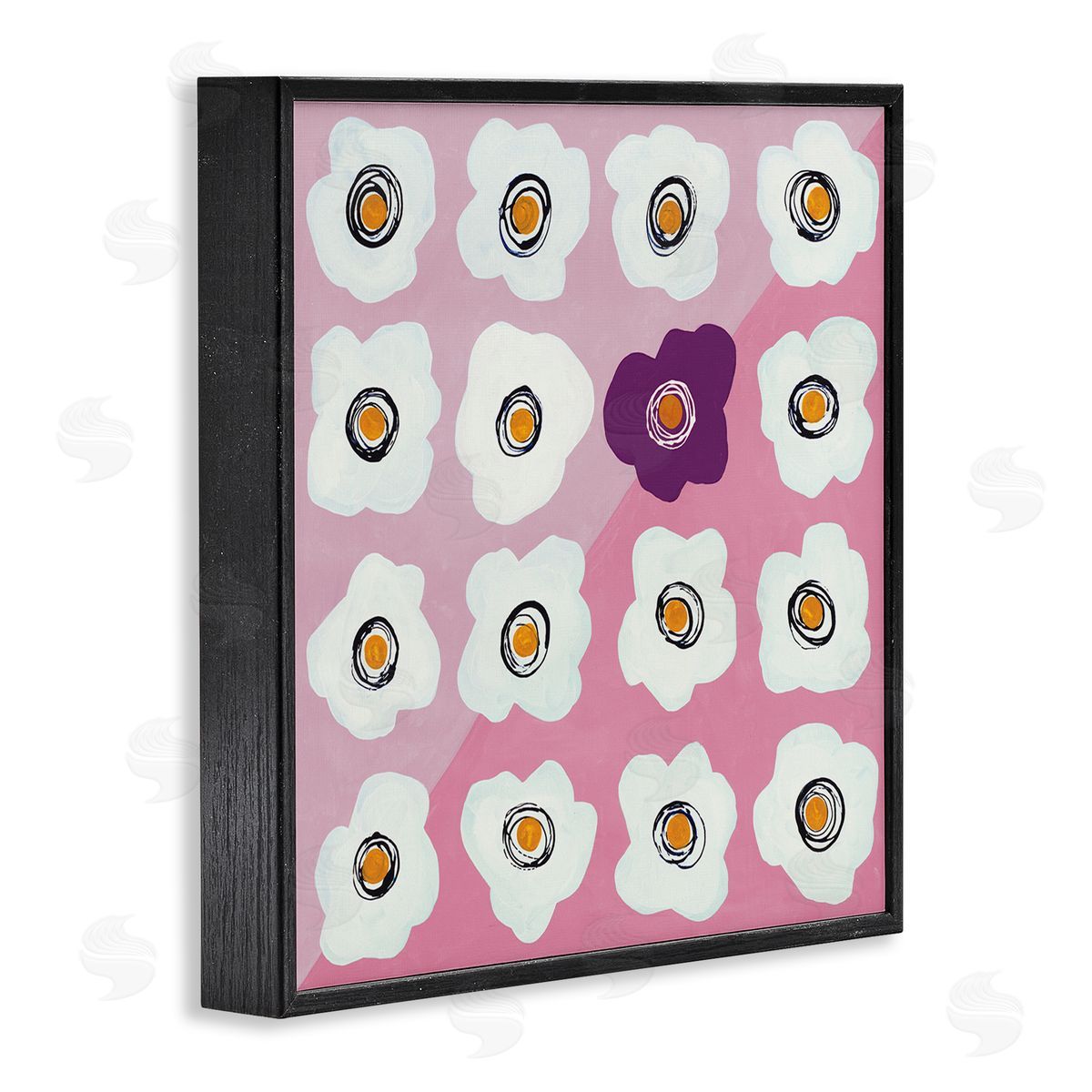 Ruth Fromstein White Flower Collage Purple Pop over Triangles Black Framed Glicee Wall Art Print