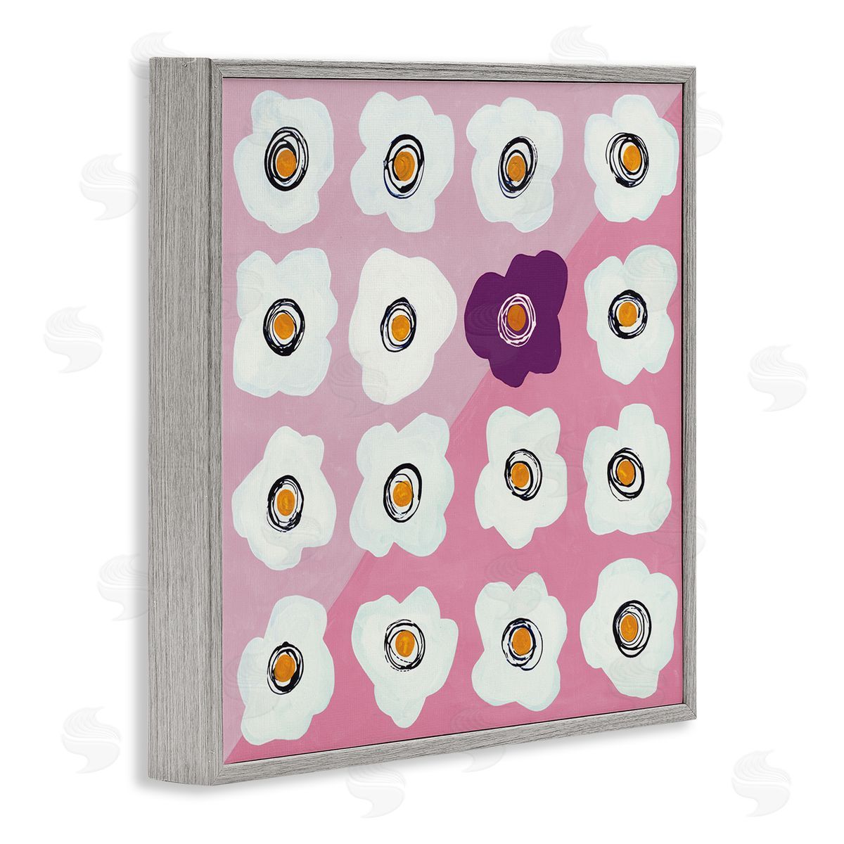 Ruth Fromstein White Flower Collage Purple Pop over Triangles Gray Framed Glicee Wall Art Print