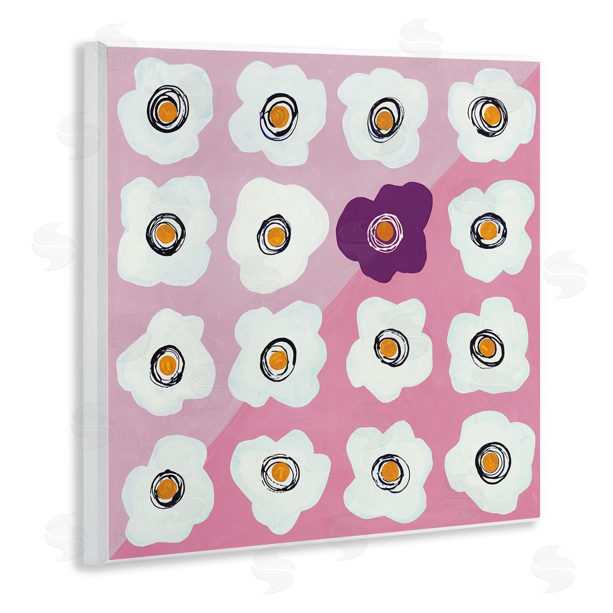 Ruth Fromstein White Flower Collage Purple Pop over Triangles Wooden Wall Plaque Art Print