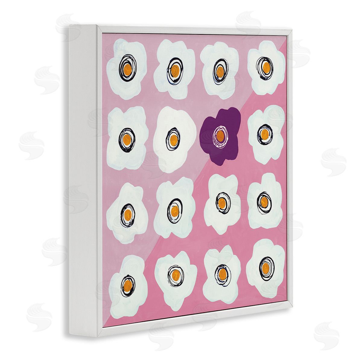 Ruth Fromstein White Flower Collage Purple Pop over Triangles White Framed Glicee Wall Art Print