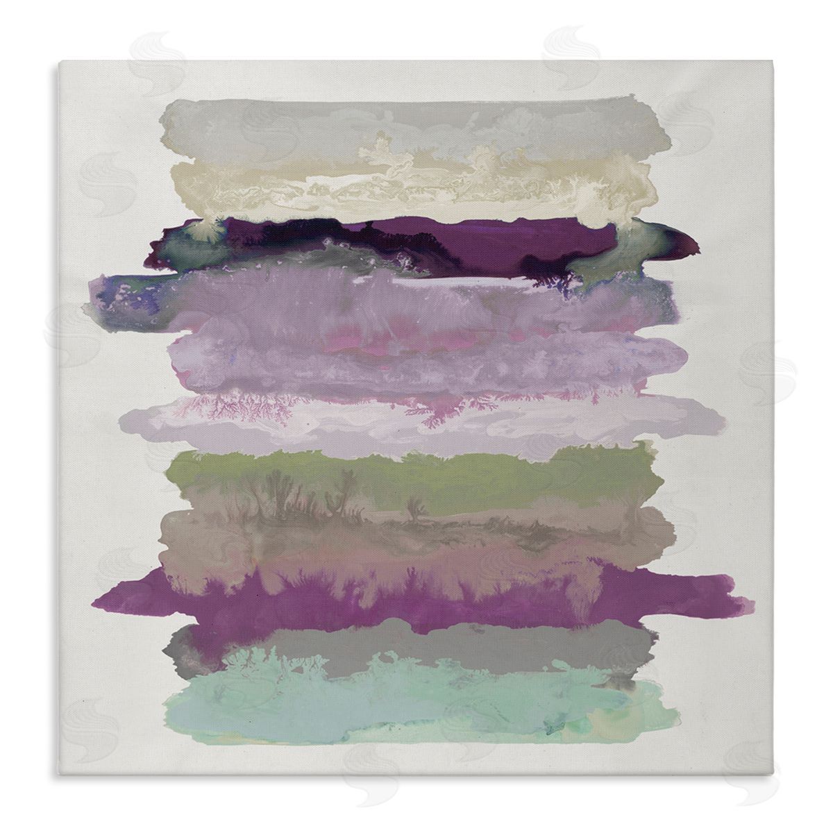 Randy Hibberd Abstract Layered Surreal Shapes Purple Green Tones Stretched Canvas Wall Art Print