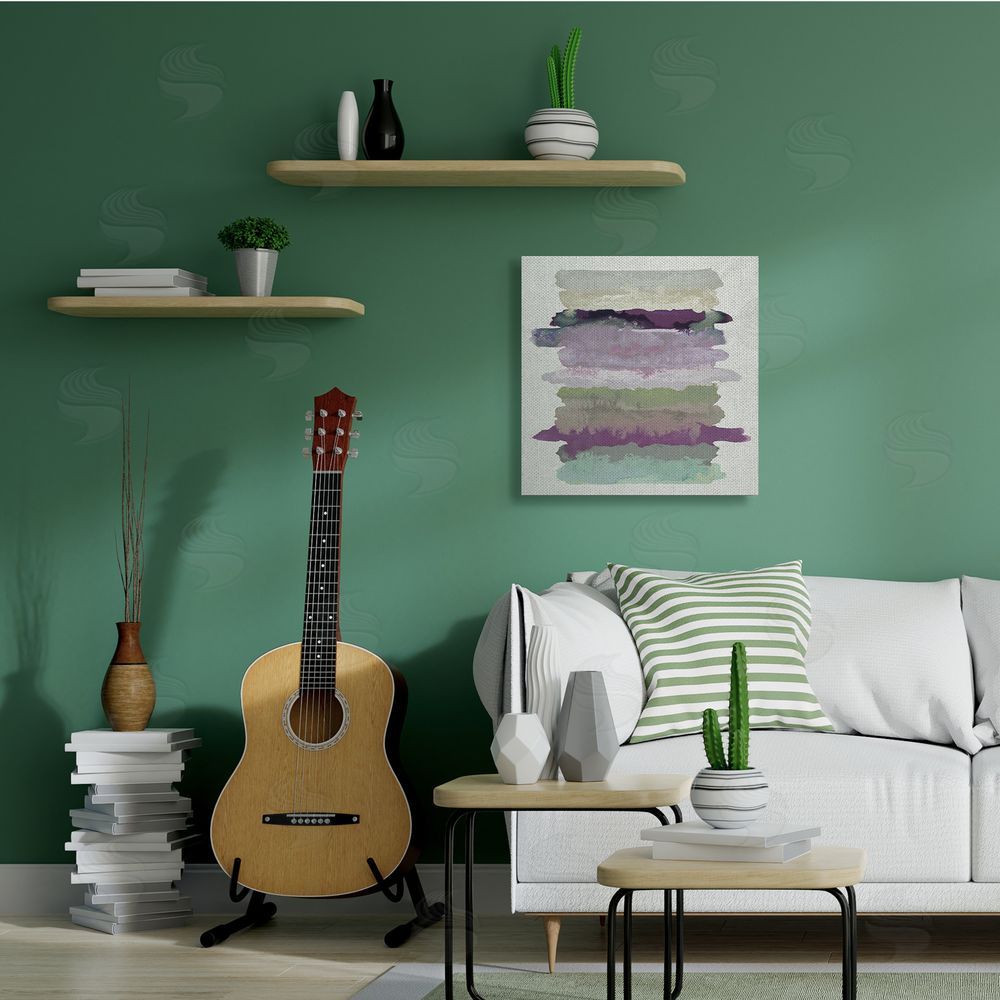 Randy Hibberd Abstract Layered Surreal Shapes Purple Green Tones Canvas Wall Art in Room