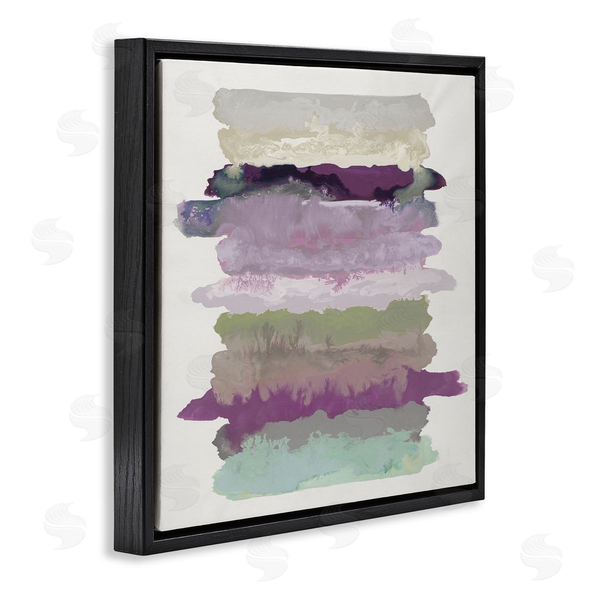 Randy Hibberd Abstract Layered Surreal Shapes Purple Green Tones Black Floating Frame Canvas Wall Art Print