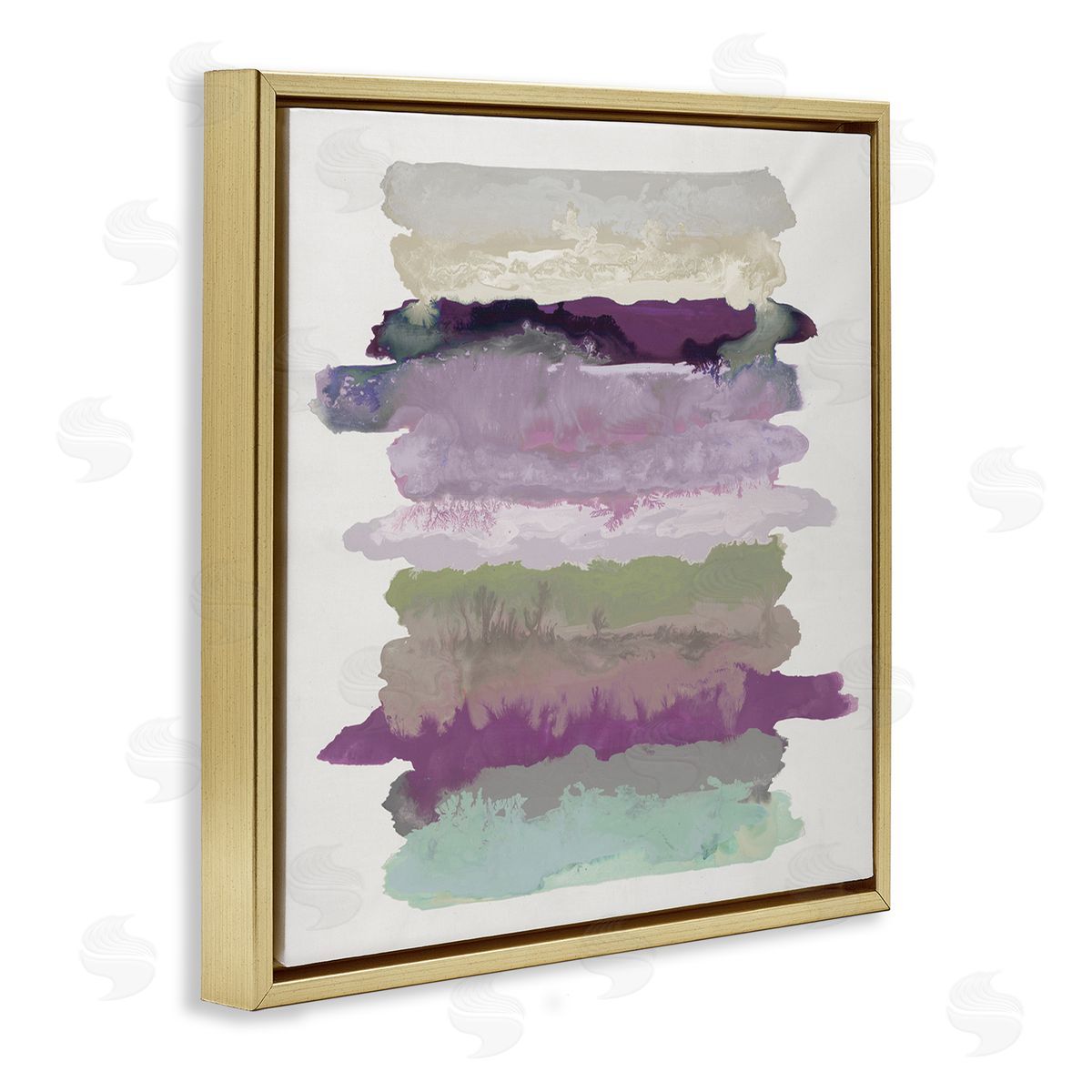 Randy Hibberd Abstract Layered Surreal Shapes Purple Green Tones Gold Floating Frame Canvas Wall Art Print