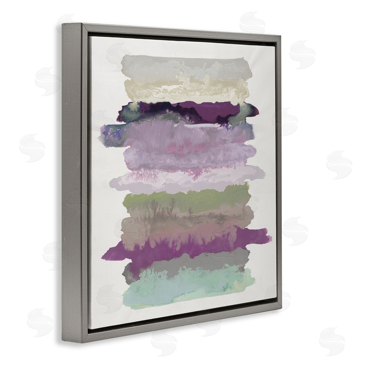Randy Hibberd Abstract Layered Surreal Shapes Purple Green Tones Gray Floating Frame Canvas Wall Art Print