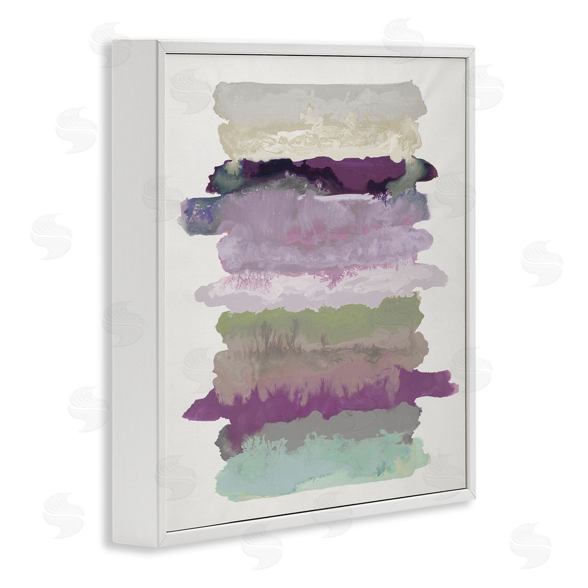 Randy Hibberd Abstract Layered Surreal Shapes Purple Green Tones White Framed Glicee Wall Art Print