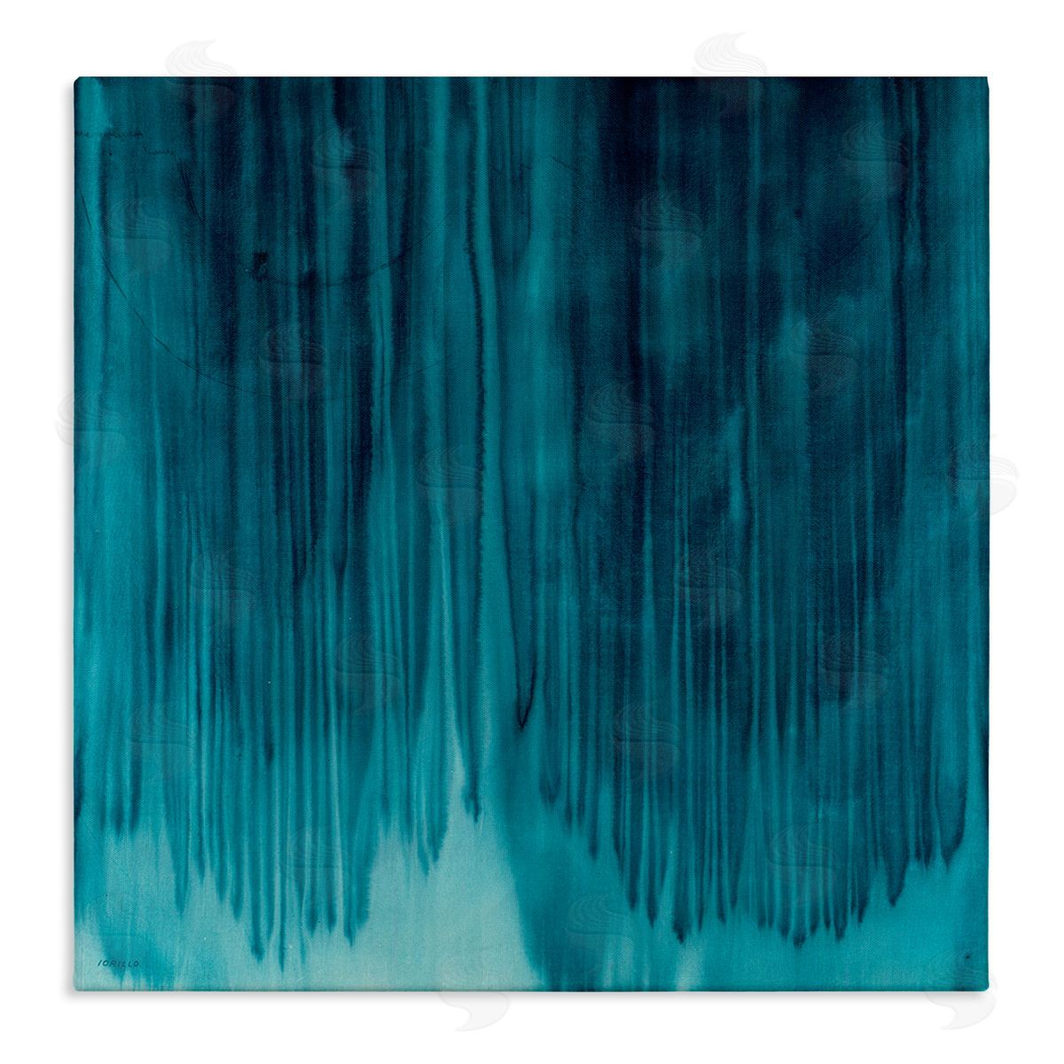 Jeff Iorillo Tranquil Cool Blue Paint Drip Dark Abstraction Stretched Canvas Wall Art Print