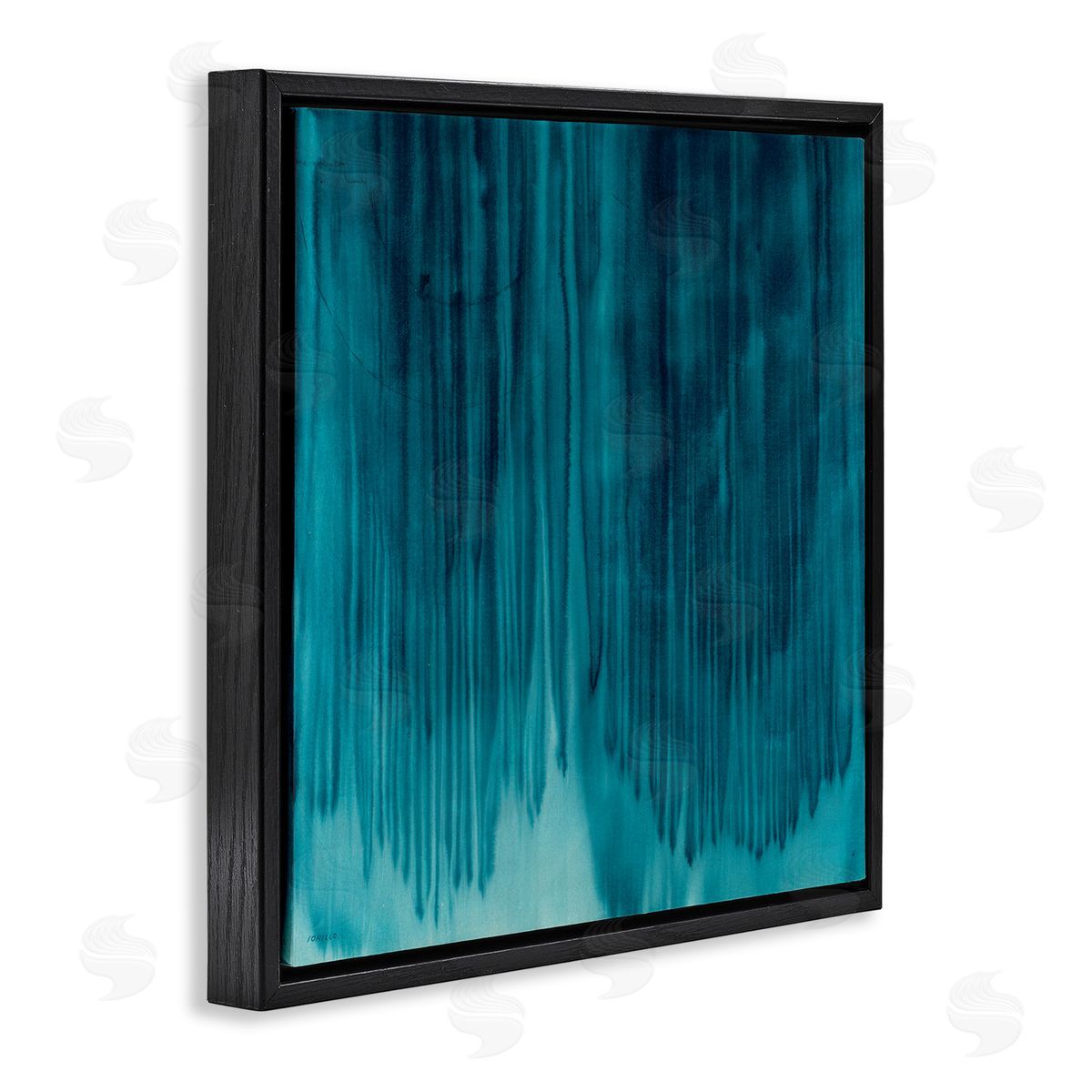 Jeff Iorillo Tranquil Cool Blue Paint Drip Dark Abstraction Black Floating Frame Canvas Wall Art Print