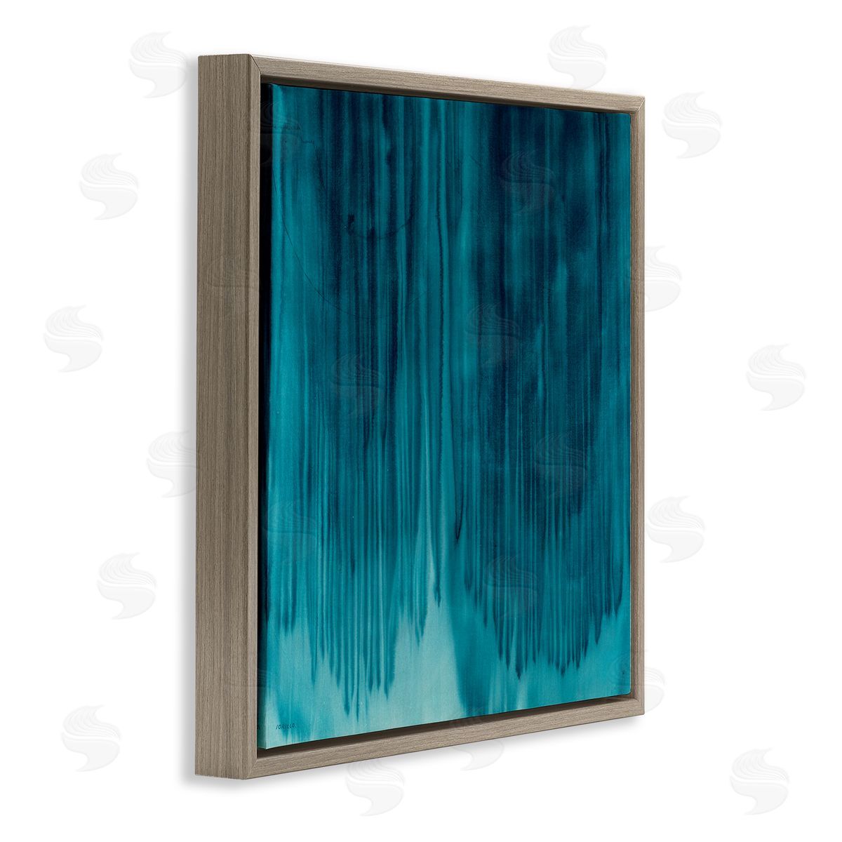 Jeff Iorillo Tranquil Cool Blue Paint Drip Dark Abstraction Brown Floating Frame Canvas Wall Art Print