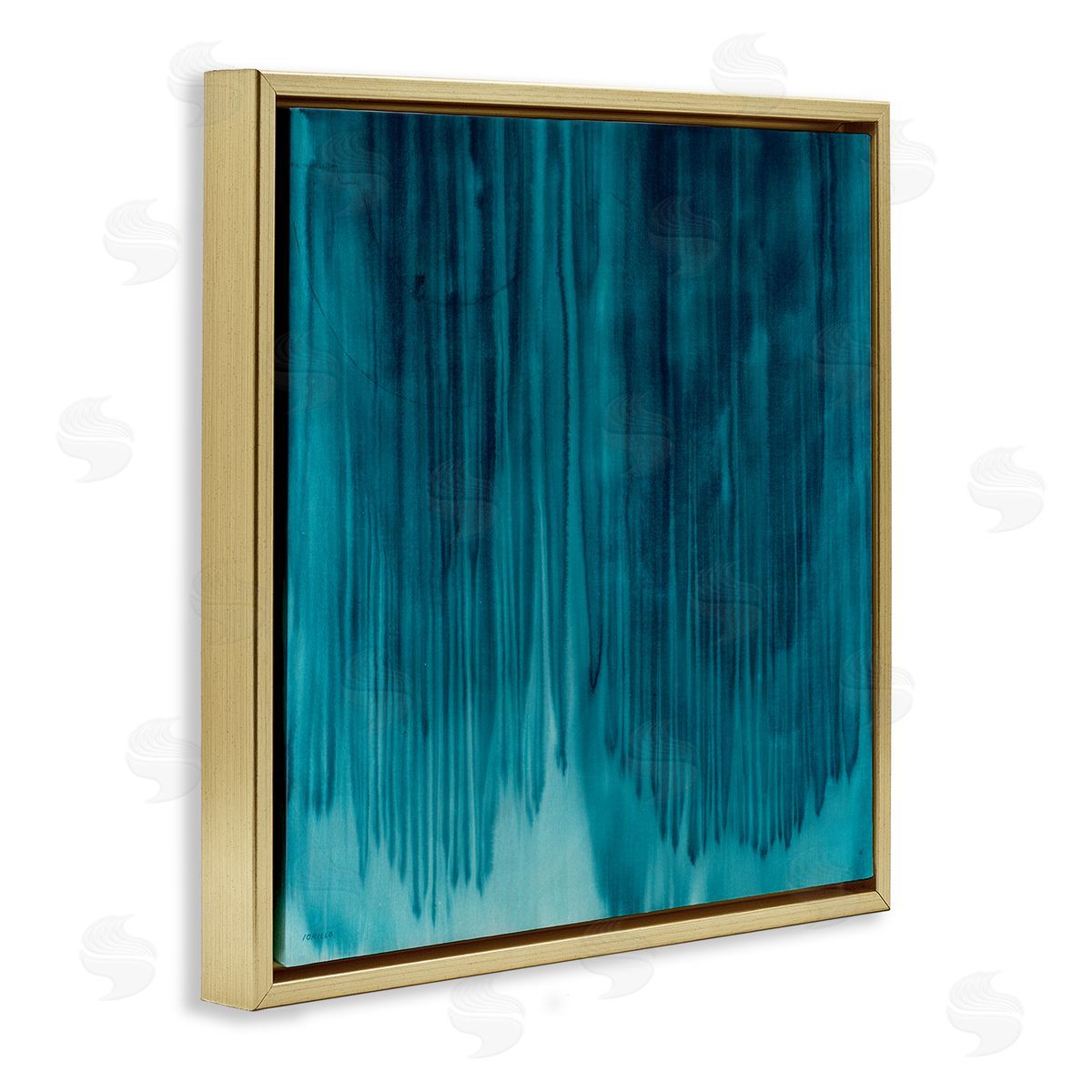 Jeff Iorillo Tranquil Cool Blue Paint Drip Dark Abstraction Gold Floating Frame Canvas Wall Art Print