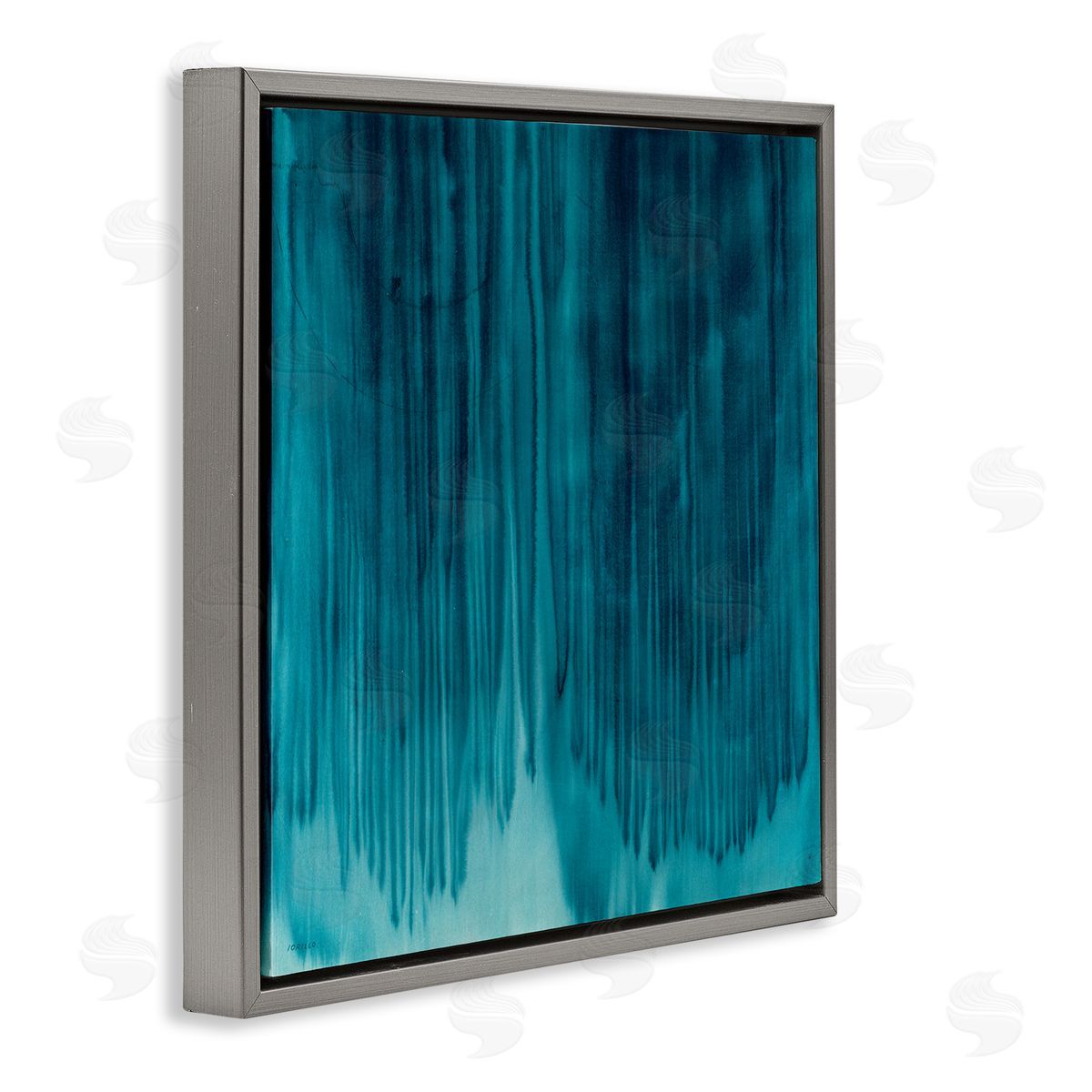Jeff Iorillo Tranquil Cool Blue Paint Drip Dark Abstraction Gray Floating Frame Canvas Wall Art Print