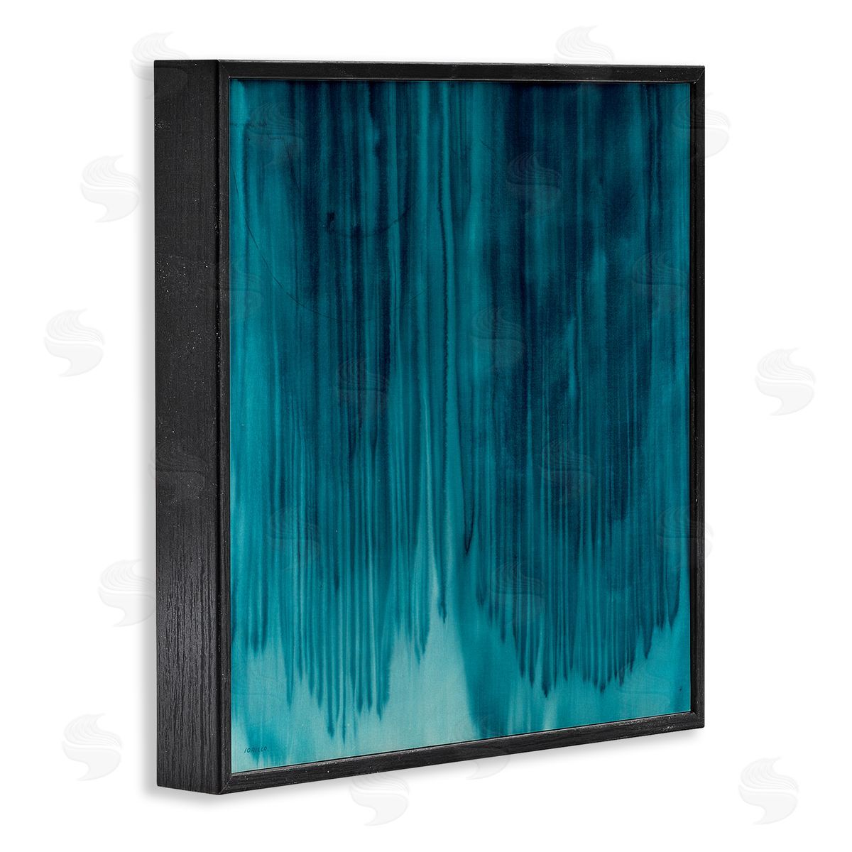 Jeff Iorillo Tranquil Cool Blue Paint Drip Dark Abstraction Black Framed Glicee Wall Art Print