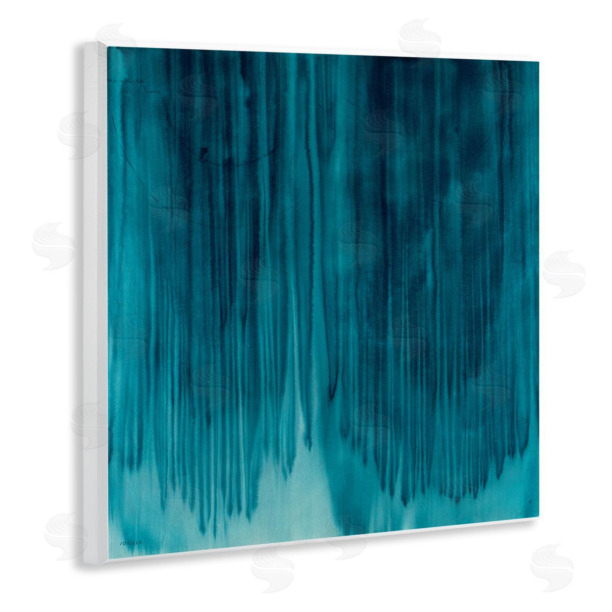 Jeff Iorillo Tranquil Cool Blue Paint Drip Dark Abstraction Wooden Wall Plaque Art Print