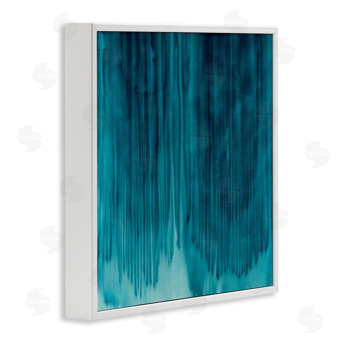 Jeff Iorillo Tranquil Cool Blue Paint Drip Dark Abstraction White Framed Glicee Wall Art Print