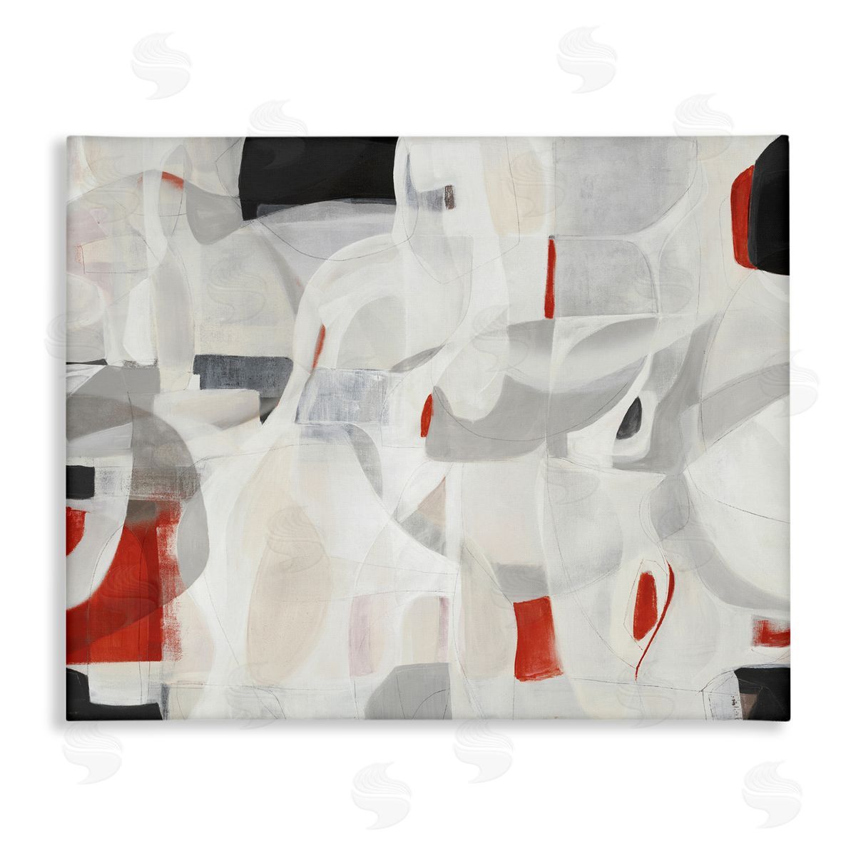 Kippi Leonard Contemporary Abstract White Curves Red Highlights