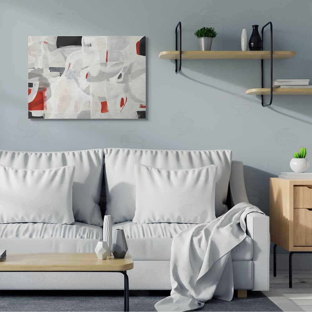 Kippi Leonard Contemporary Abstract White Curves Red Highlights