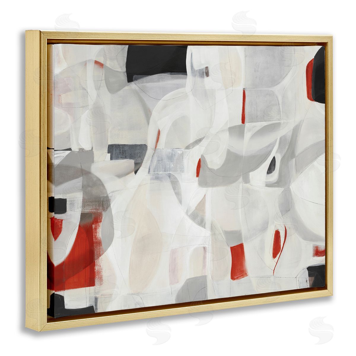 Kippi Leonard Contemporary Abstract White Curves Red Highlights