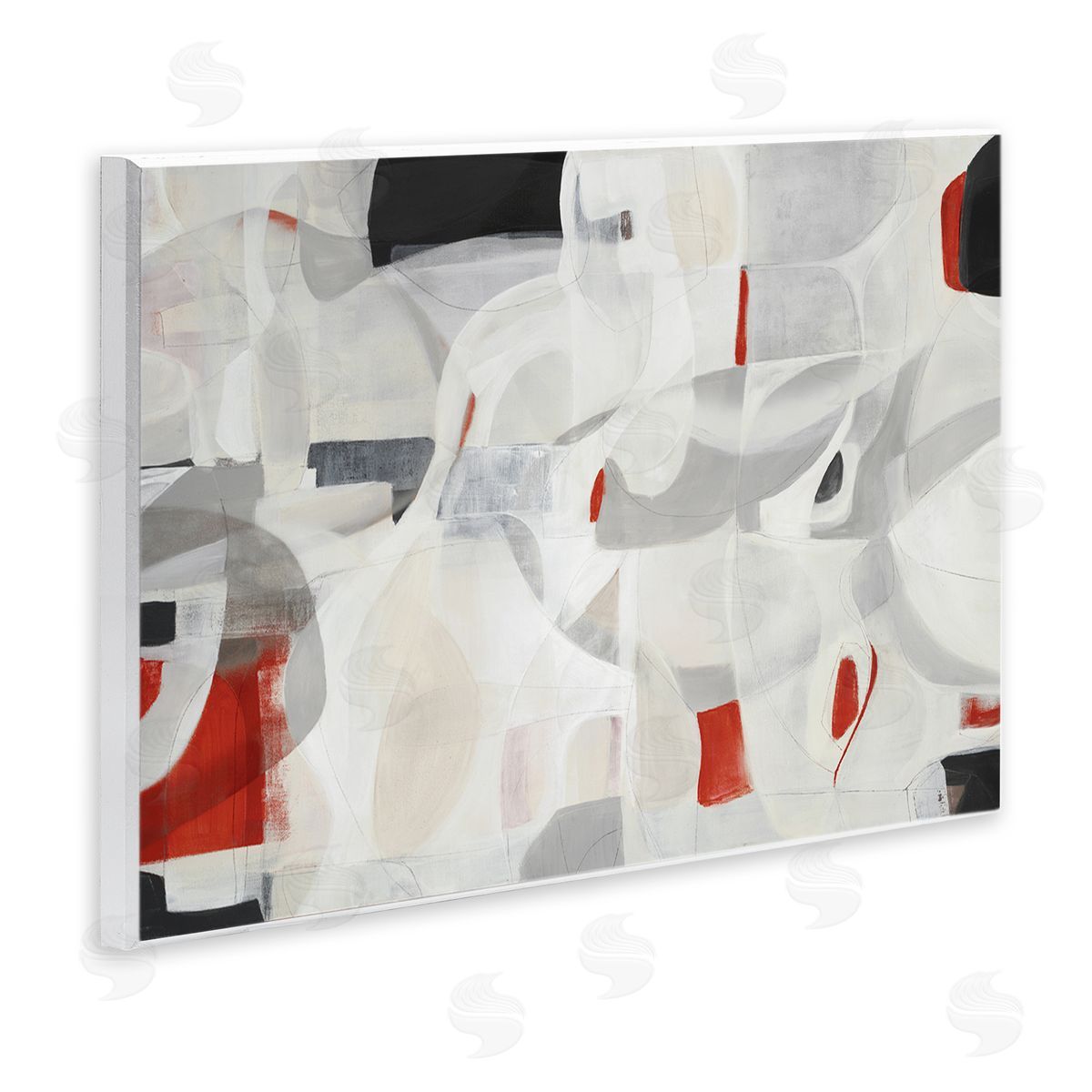 Kippi Leonard Contemporary Abstract White Curves Red Highlights