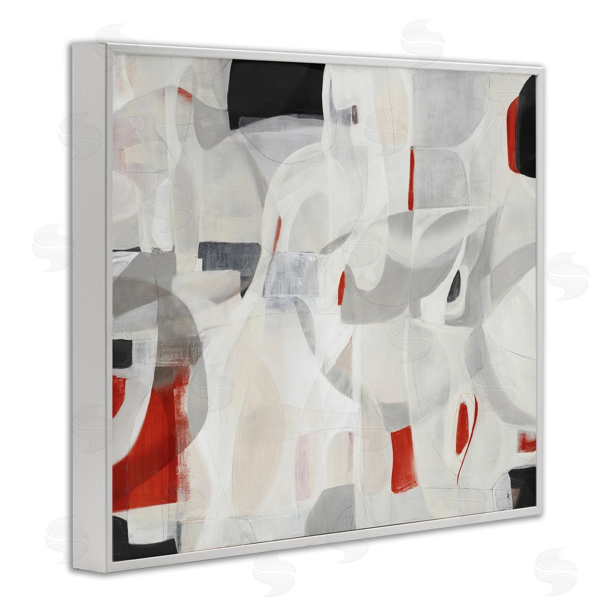 Kippi Leonard Contemporary Abstract White Curves Red Highlights